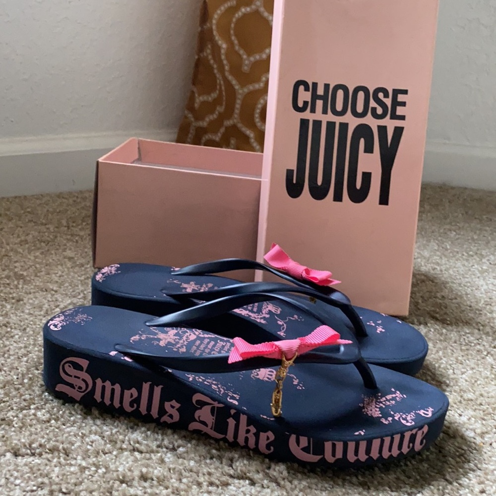 Juicy Couture pink and navy blue platform sandals